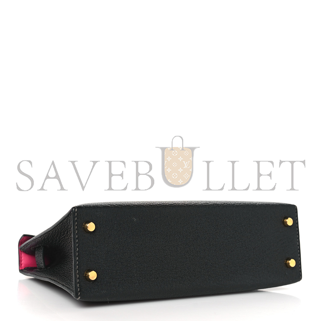 H**mes master chevre mysore horseshoe mini kelly ii sellier black rose mexico (19*12*5.5cm)